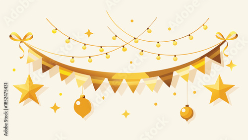 Golden Christmas lights arranged on a white background, creating a festive and warm atmosphere..eps