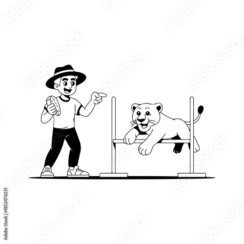 Lion Tamer Training a Jumping Lion