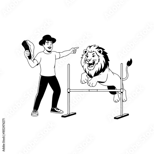 Lion Tamer Training a Jumping Lion