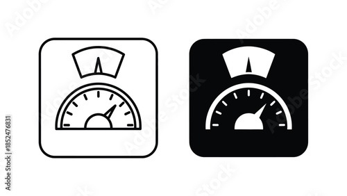 Two analog weight scale icons in outline and solid styles