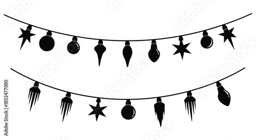 Festive string lights adornment with varied bulb shapes and star details a striking silhouette