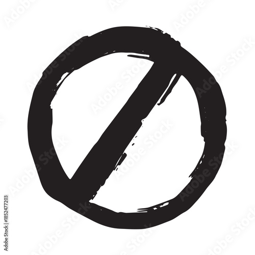 Hand drawn prohibition sign No entry symbol Black circle with cross line clipart in doodle style Ban Restriction Forbidden stop Single element for print, web, design