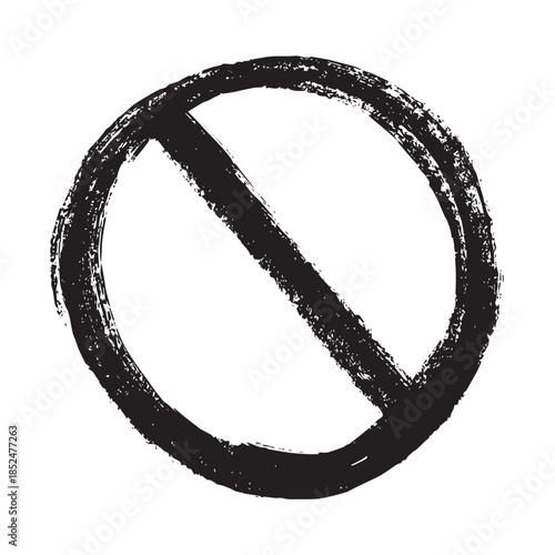 Hand drawn prohibition sign No entry symbol Black circle with cross line clipart in doodle style Ban Restriction Forbidden stop Single element for print, web, design