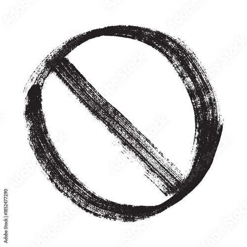Hand drawn prohibition sign No entry symbol Black circle with cross line clipart in doodle style Ban Restriction Forbidden stop Single element for print, web, design