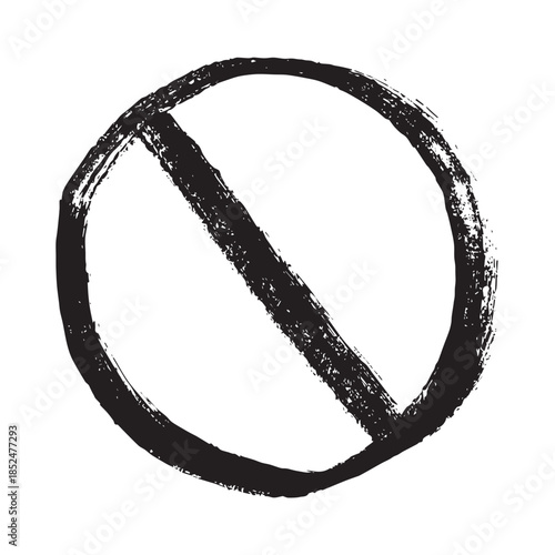 Hand drawn prohibition sign No entry symbol Black circle with cross line clipart in doodle style Ban Restriction Forbidden stop Single element for print, web, design