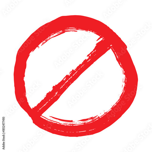 Hand drawn prohibition sign No entry symbol Red circle with cross line clipart in doodle style Ban Restriction Forbidden stop Single element for print, web, design