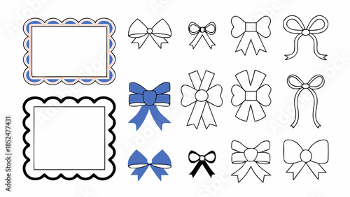 A collection of bow illustrations and decorative frames for design projects
