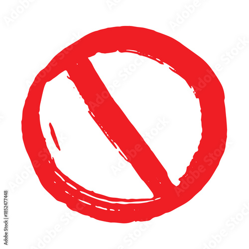 Hand drawn prohibition sign No entry symbol Red circle with cross line clipart in doodle style Ban Restriction Forbidden stop Single element for print, web, design