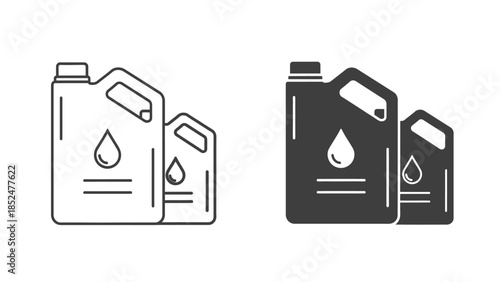 Set of two motor oil container icons in outline and solid dark styles
