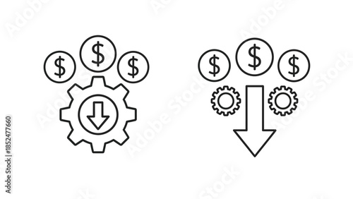 Cost reduction and process improvement concept line icons
