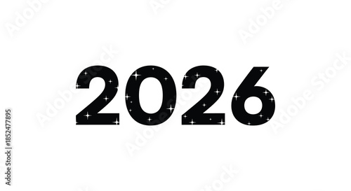 Bold depiction of the year 2026 with a starry dark filled silhouette