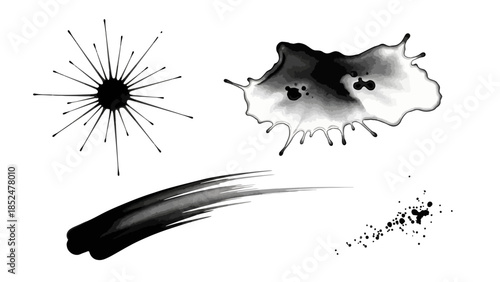 Abstract Black Ink Splatters and Brush Strokes Collection.