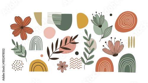 Abstract Botanical Shapes and Floral Elements Collection.