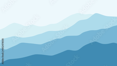 Bilde på lerret Abstract Blue Mountain Landscape Layers Minimalist Design.
