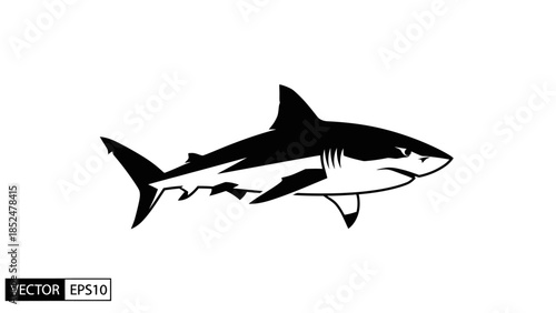 Black Silhouette of a Fierce Shark Illustration.