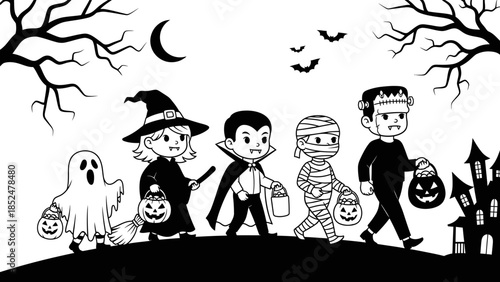 Children in Halloween costumes trick or treating.