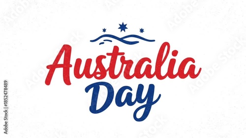 Vibrant Australia Day typography poster design featuring patriotic red and blue lettering with symbolic waves and stars, ideal for festive celebrations and national events