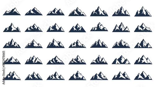 Dark blue stylized mountain range icons for adventure and outdoor design
