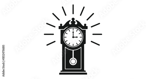 A striking image of an antique grandfather clock with radiating lines a bold silhouette