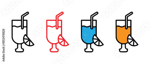 Colorful and outline drink icons with straw and citrus slice, suitable for diverse design needs