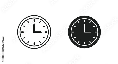Two simple analog clocks displaying different times a minimalist graphic design silhouette