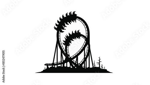 Thrilling roller coaster loop with silhouetted riders against a bright sky