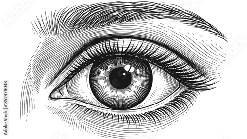 Detailed Engraving of a Human Eye with Eyelashes and Eyebrow.