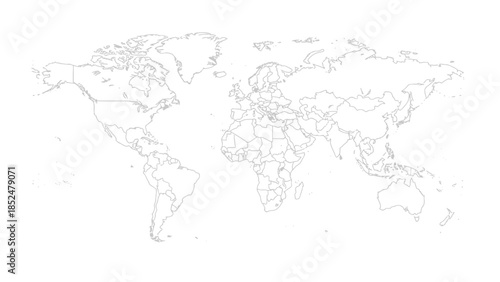 Detailed Outline Map of the World with Country Borders.