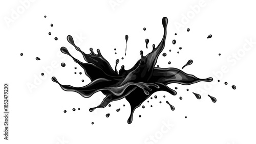 Dynamic black liquid splash creating an abstract shape.