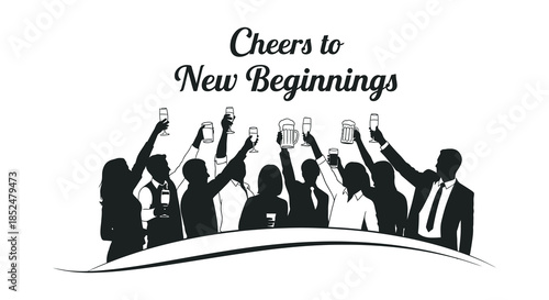 A joyous celebration with people raising glasses in a dark silhouette