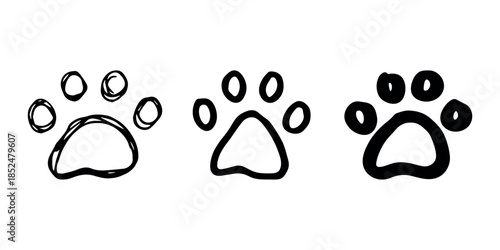 Set of hand drawn cute cat's paw Cat, dog, animal footprint in doodle style Single element for print, web, design, decor, greeting cards, children's prints
