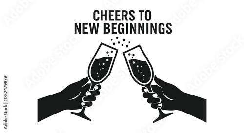 Celebrating new adventures with a joyful toast depicted in a striking black silhouette