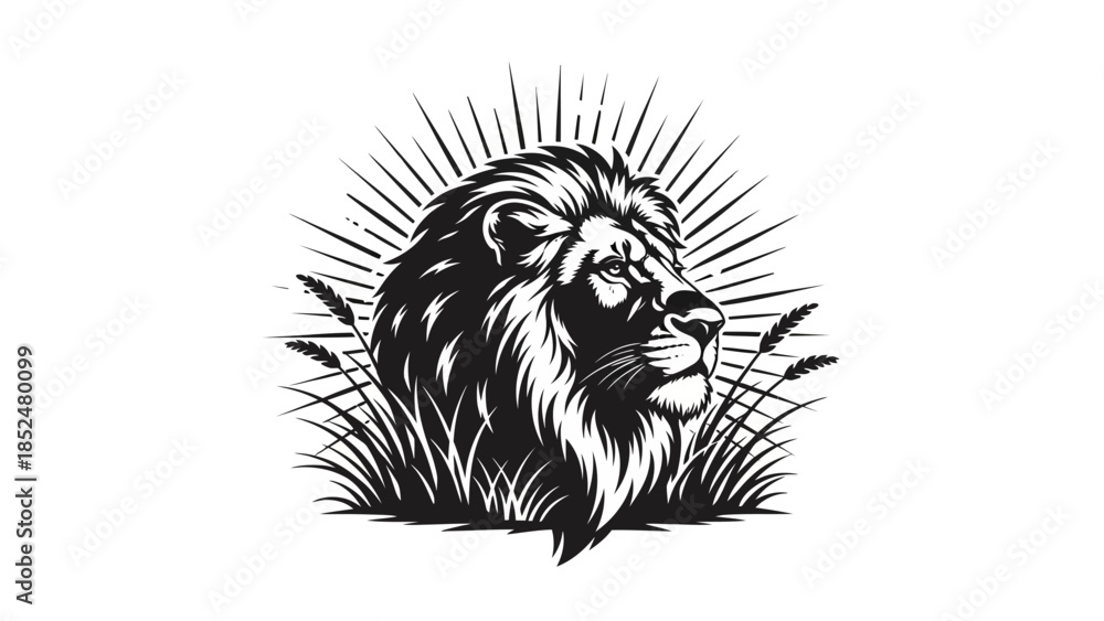 Obraz premium Majestic Lion Head Profile with Intense Gaze and Mane.