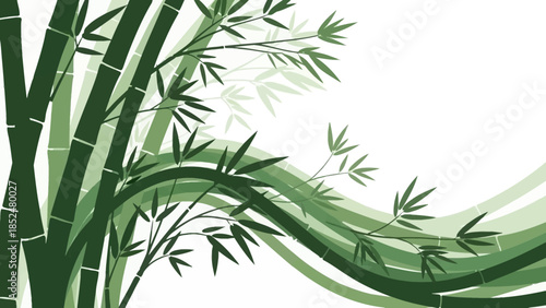 Lush Green Bamboo Stalks and Leaves in a Serene Natural Setting.