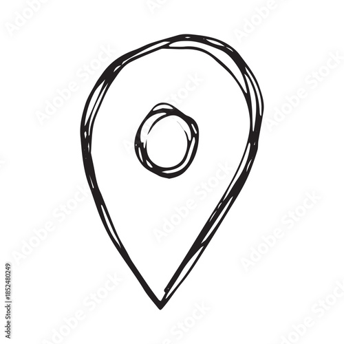 Hand drawn map pin Map marker pointer sign GPS and mapping tools Location pin symbol Pinpoint clipart in doodle style Single element for web, design