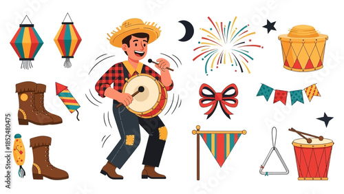 Man playing drum and singing at a festival.