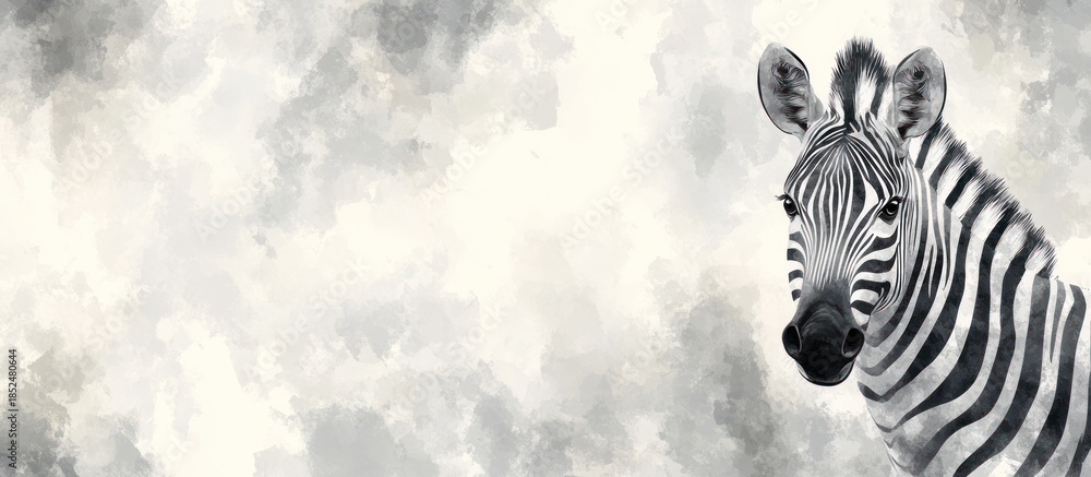 Obraz premium Zebra portrait, African savanna, cloudy background, wildlife art