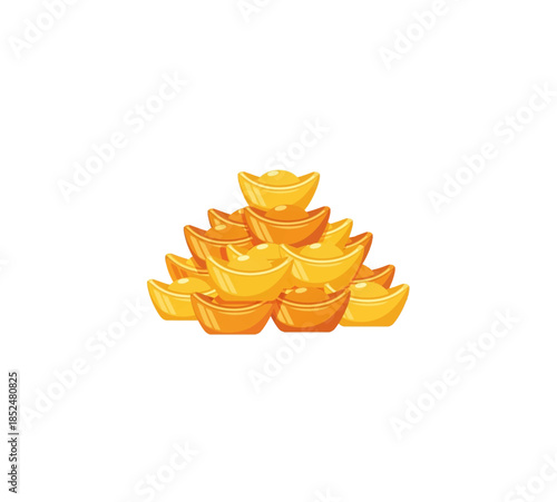Stack of Golden Chinese Sycee Ingots for Wealth and Prosperity on White Background, Vector Illustration for Lunar New Year