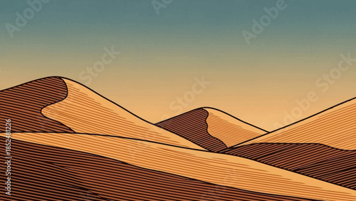 Stylized Desert Dunes Landscape with Rippled Sand Patterns.