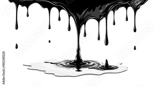 Thick black liquid dripping creating a puddle and ripples.