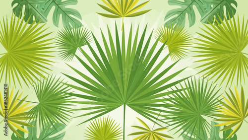 Vibrant Green Palm Leaves Pattern Tropical Botanical Design.