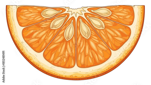 Vibrant Orange Slice with Seeds Isolated on White Background.