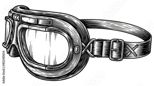 Vintage Aviator Goggles Engraved Style Illustration.