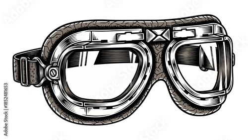 Vintage Aviator Goggles Engraving Style Illustration.