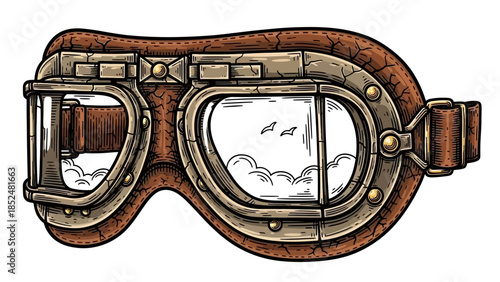Vintage Aviator Goggles with Leather Straps and Metal Accents.