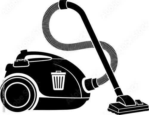 Silhouette canister vacuum cleaner with hose and nozzle for home cleaning appliance design - flavector