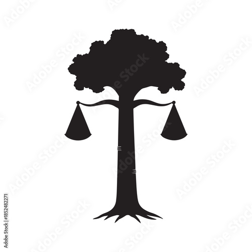 Tree with Scales of Justice – Environmental Law and Balance Concept