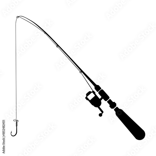 fishing rod clip art, a simple silhouette of a fishing rod with reel and hook, representing the sport of fishing