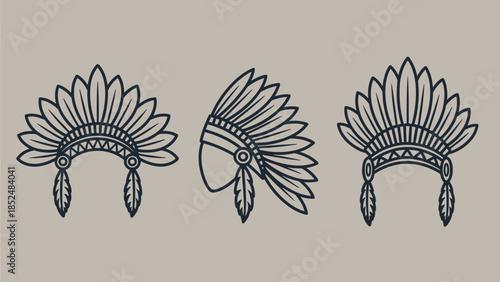 Native American headdress illustrations on orange background