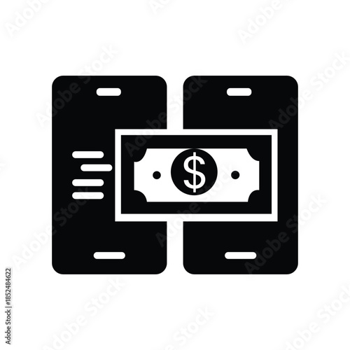 Mobile Phone to Phone Banknote Transfer Solid Icon